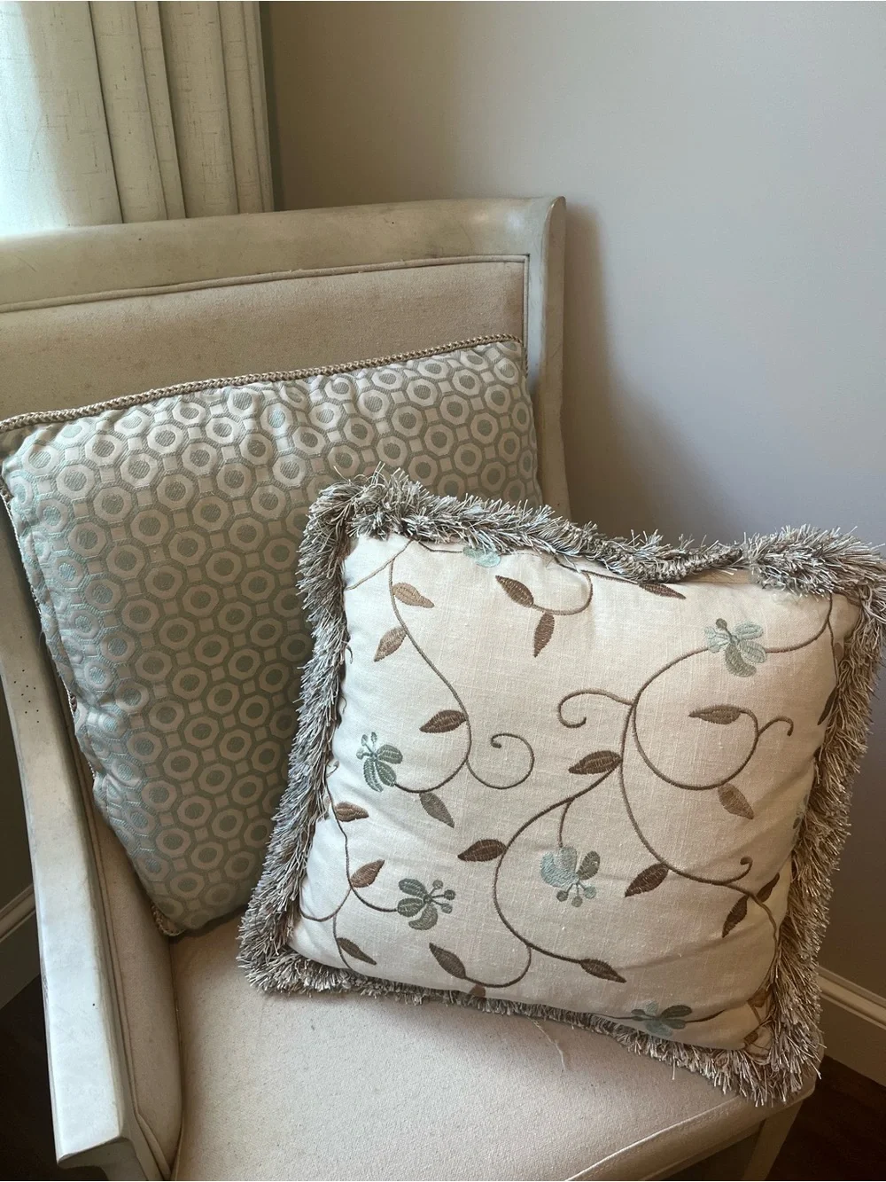Decorative Cream Floral Throw Pillow with Fringe price for all 4!